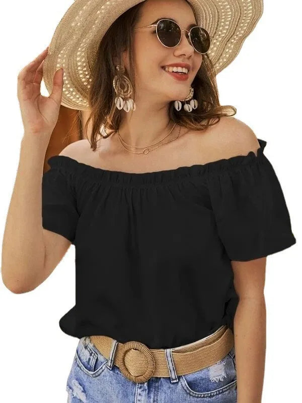 Women's Clothing 2025 Spring and Summer New Arrivals Holiday Style Off-shoulder Ruffled Shirts Women's Tops