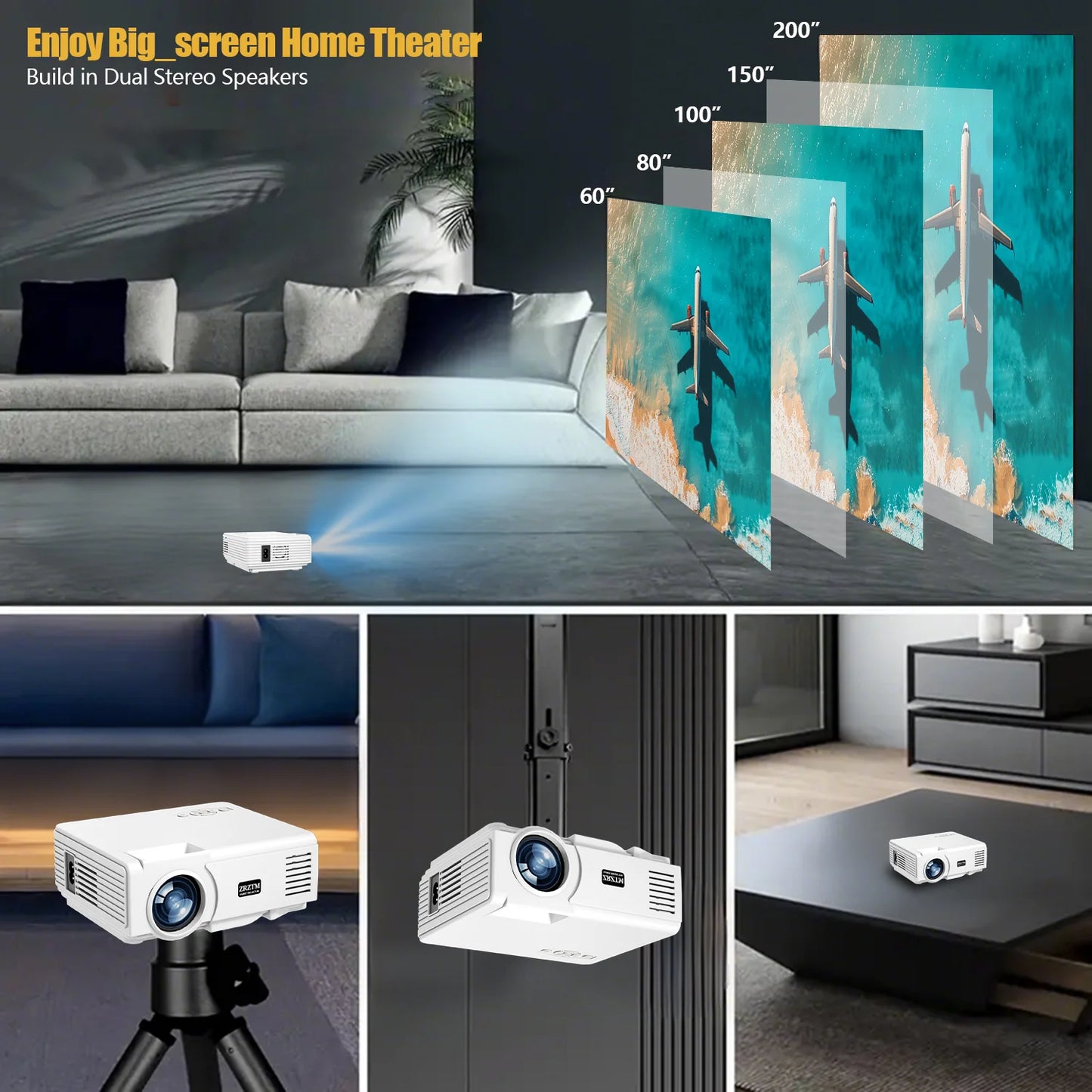 2025 new high-definition projector, 4K projector, built-in speaker, with WIFI, compatible with multiple devices