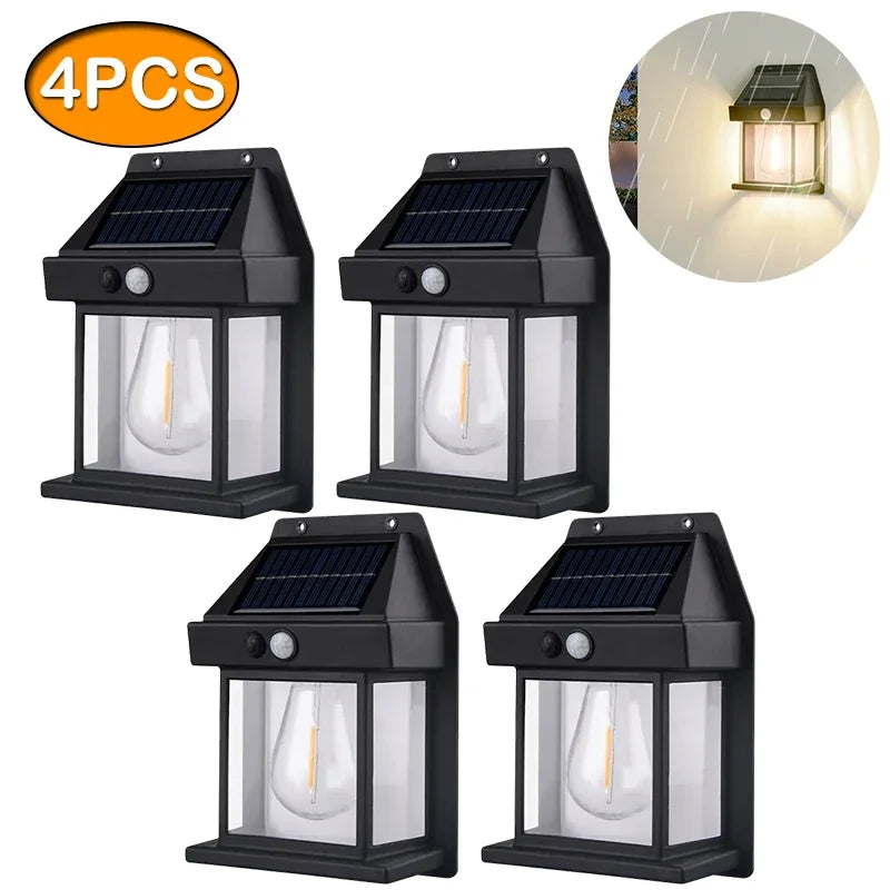 4PCS Solar Wall Street Lamp Waterproof Warm Light With Sensor Garden Decoration Solar Powered Led Outdoor Lighting Country House