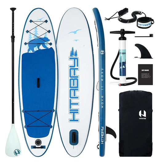 Inflatable Sup Board, LITTLE BEAR, Surf Set with Paddle Tail Fin Inflator Adjustable Foot Rope Backpack, Stand Up Paddle Board