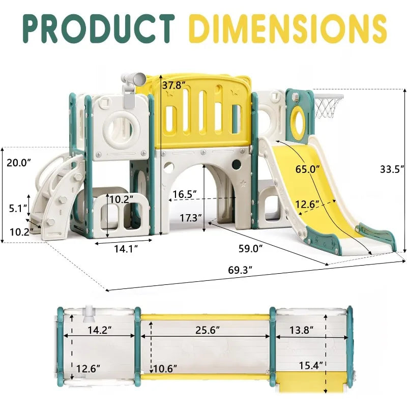 8 in 1 Toddler Slide Set, Kids Slide for Toddlers, Toddler Climber Slide PlaySet with Basketball Hoop,Outdoor Indoor Playground