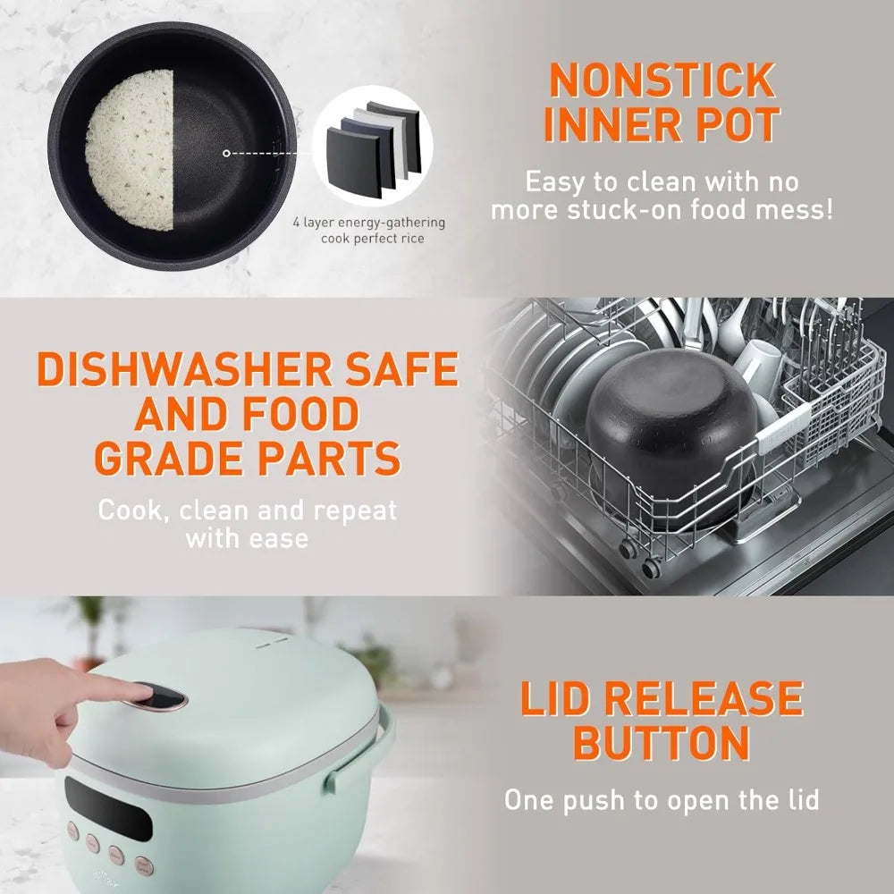 Bear Rice Cooker 4 Cups (UnCooked), Rice Cooker Small, 6 Cooking Functions, Advanced Fuzzy Logic Micom Technology, 24 Hours