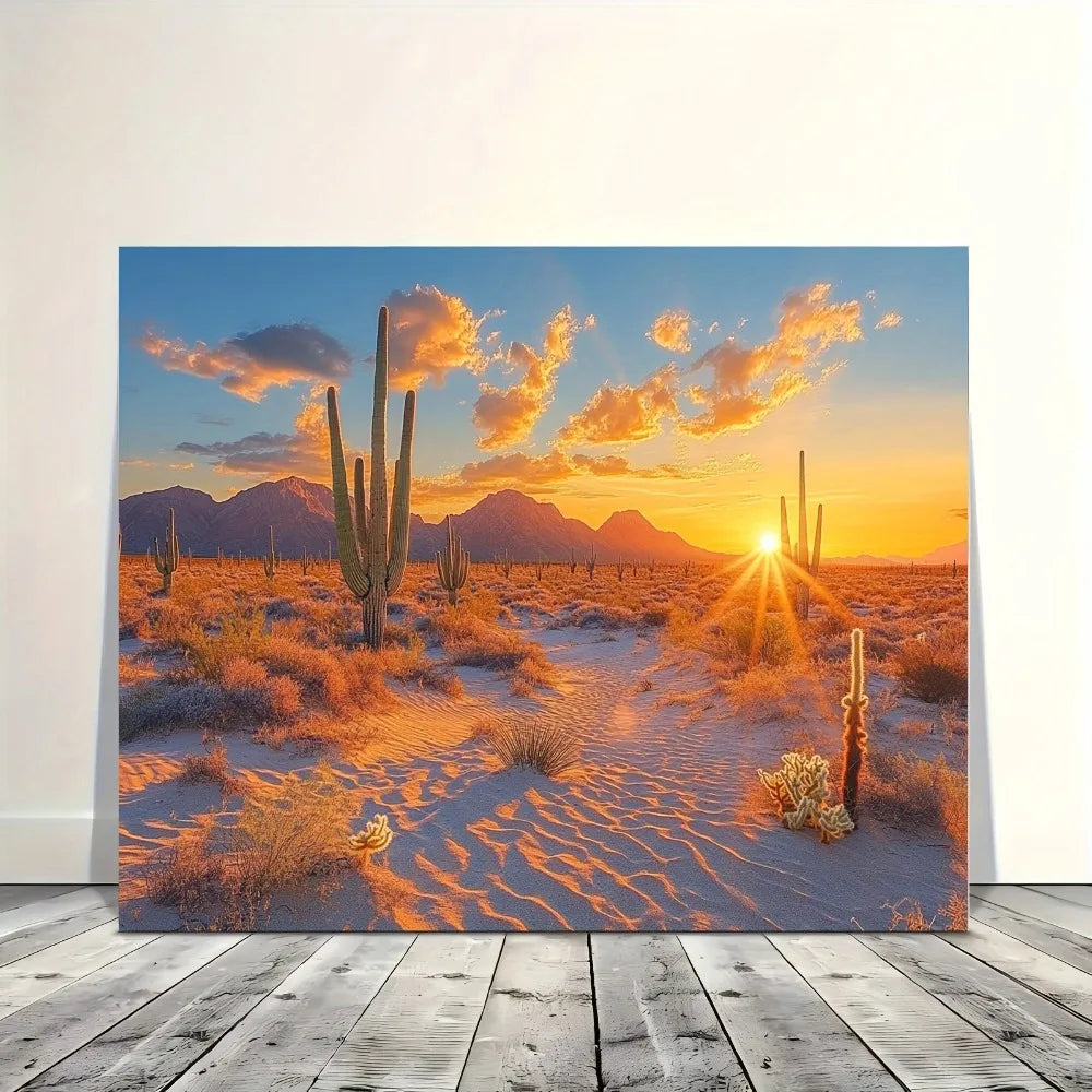 1.5 inch thick wood pine frame, interior artwork mural, home decorative art, sunset Desert cactus canvas wall art