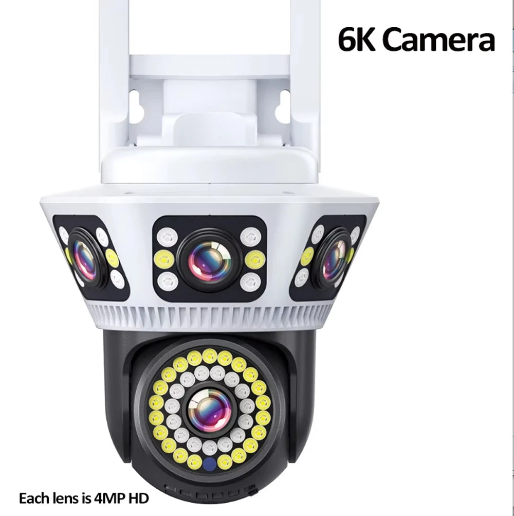 Smart Home WiFi Camera 6K Three Screen Security Camera Outdoor Security Protection Auto Tracking Camara 4K Yoosee CCTV Camera
