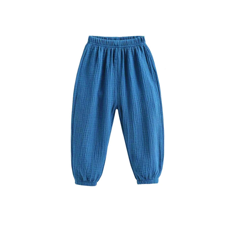 Summer Korea Children Pants Casual Girls Boys Cotton Linen Solid Color Loose Pleated Pant Trousers Girls Hight Waist Harem Pants