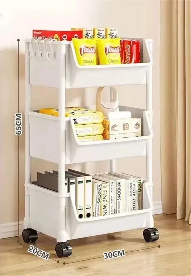 Trolley Bookshelf - Multifunctional Storage Rack with Narrow Design.  Kitchen Corners,  Bathroom and Living Room Storage,
