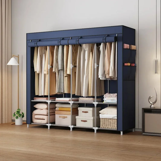 Simple Wardrobe Rental Room Fabric Cabinet Thickened All Steel Frame Wardrobe Household Bedroom Thickened Fabric Cabinet