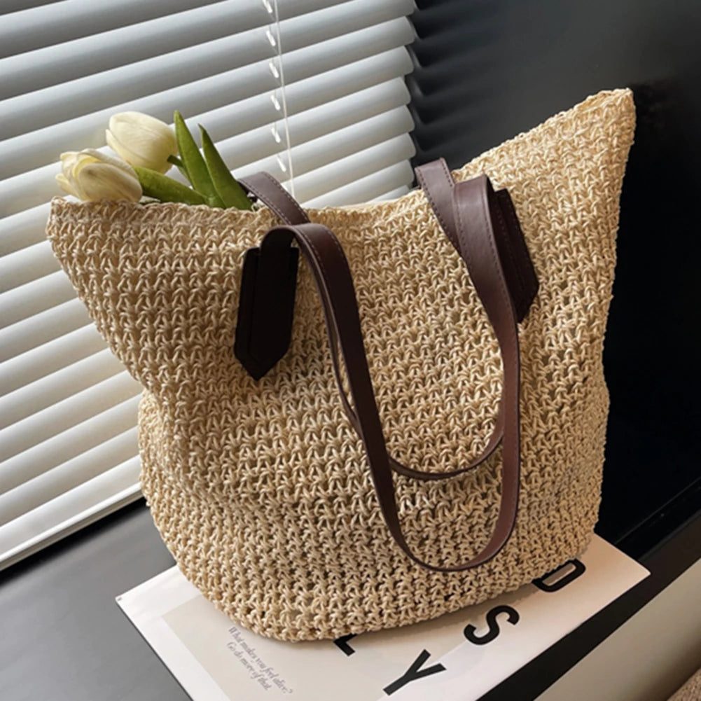 Women Shouder Bag Bohemian Straw Underarm Bag Summer Beach Woven Armpit Bag Large Casual Knitted Bag Shopping Bags