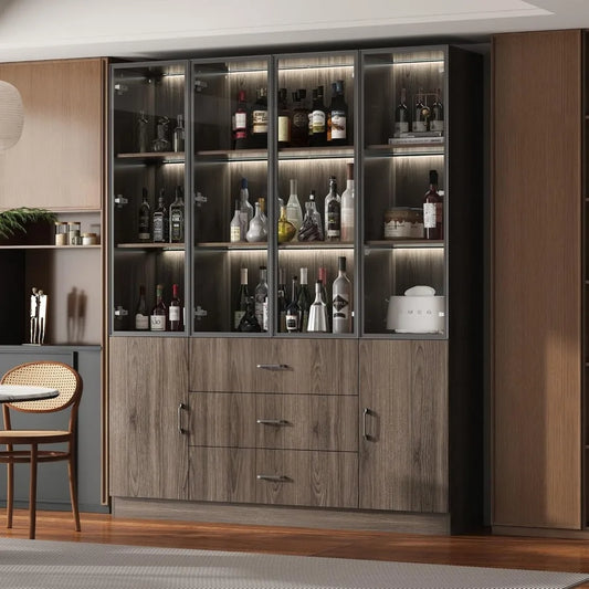 Display Cabinet with Glass Doors and Lights, Display Case Trophy Case with 3 Drawers & Storage Shelves, Pop-up Design, Glass Ca