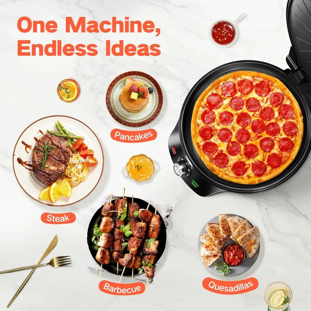 12-Inch Pizza Maker & Electric Griddle Nonstick -Countertop Pizza Oven with 30-Min Timer & Auto Shut-Off, 180° Open Indoor