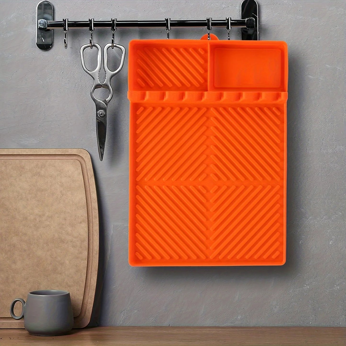 Silicone Mat for Outdoor Barbecue Kitchen Countertop, Large Silicone Shovel Mat with Drip Pad, Barbecue Tool Storage Rack