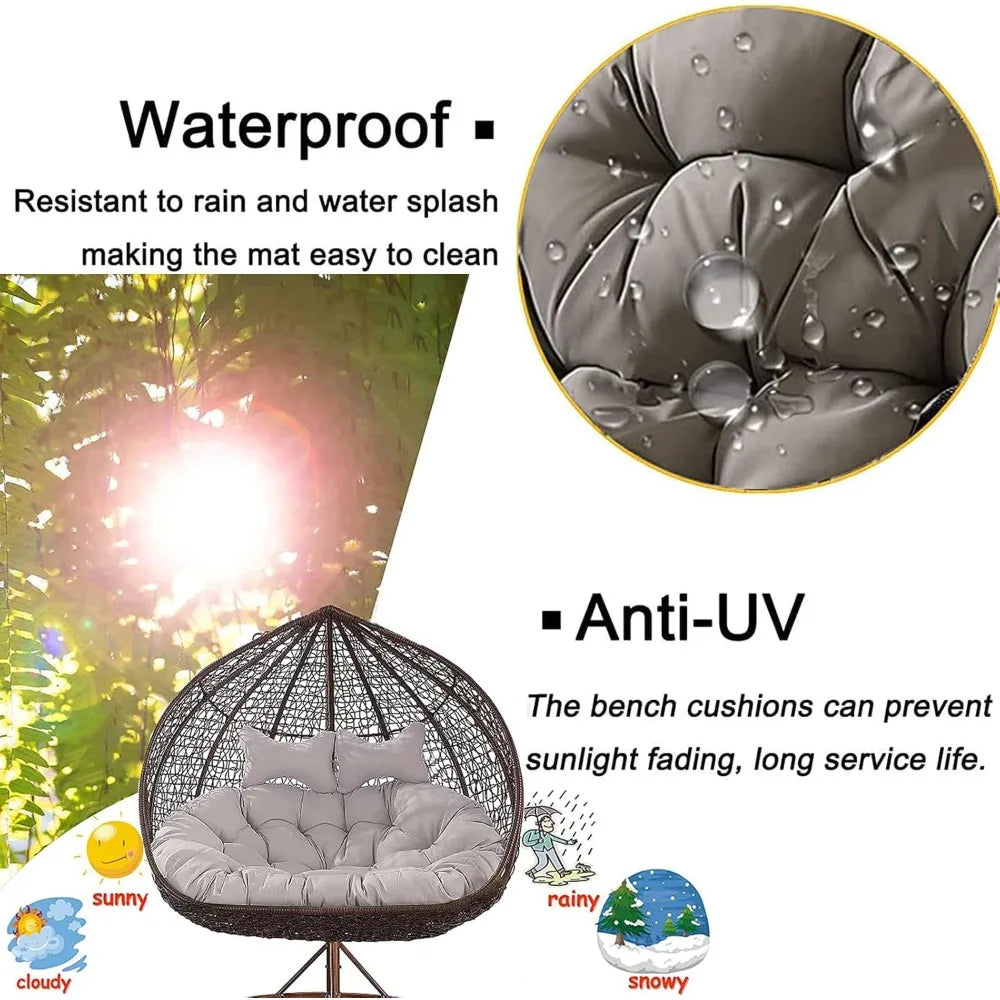 Double Egg Chair Cushion for Outdoor Patio Hammock Swing with Stand, Waterproof Wicker Loveseat Cushion