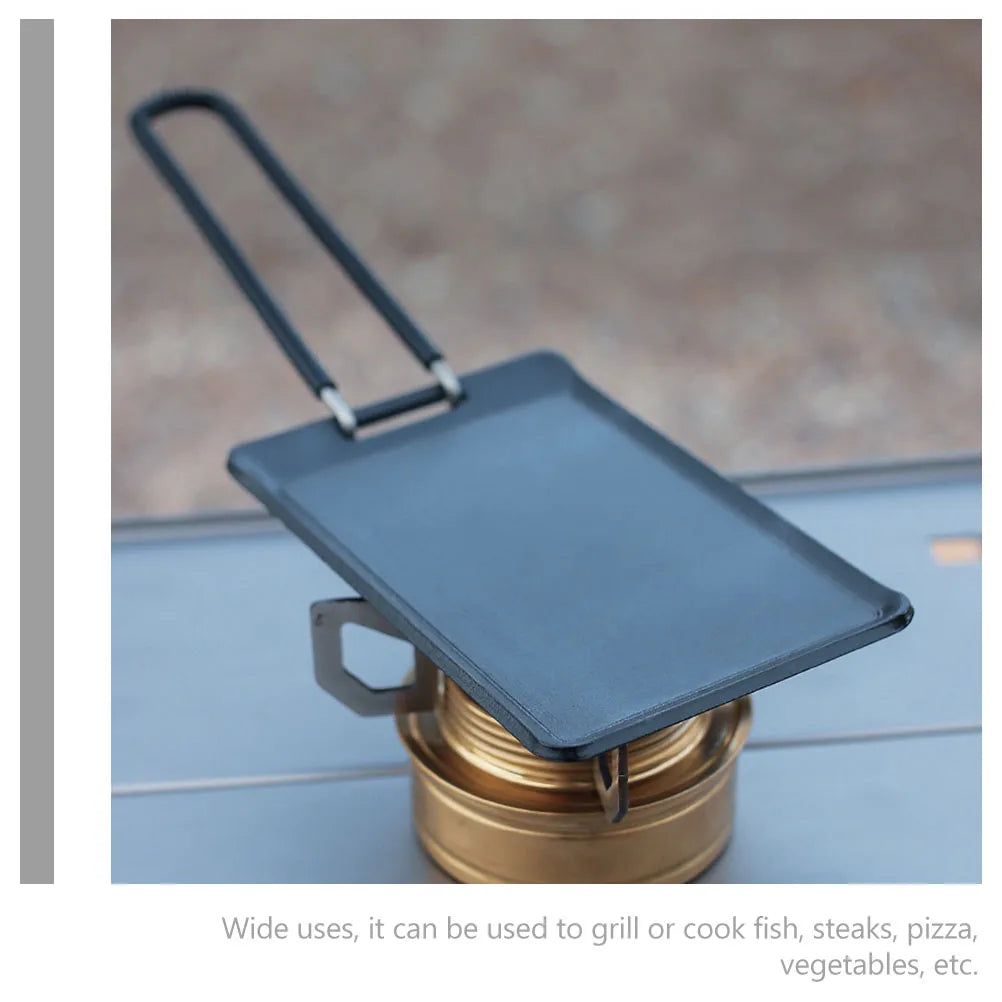 Grill Plate Pans Nonstick BBQ Iron Grilling Pan Camping Tray Foldable Iron Outdoor Kitchen Supplies Small Pan