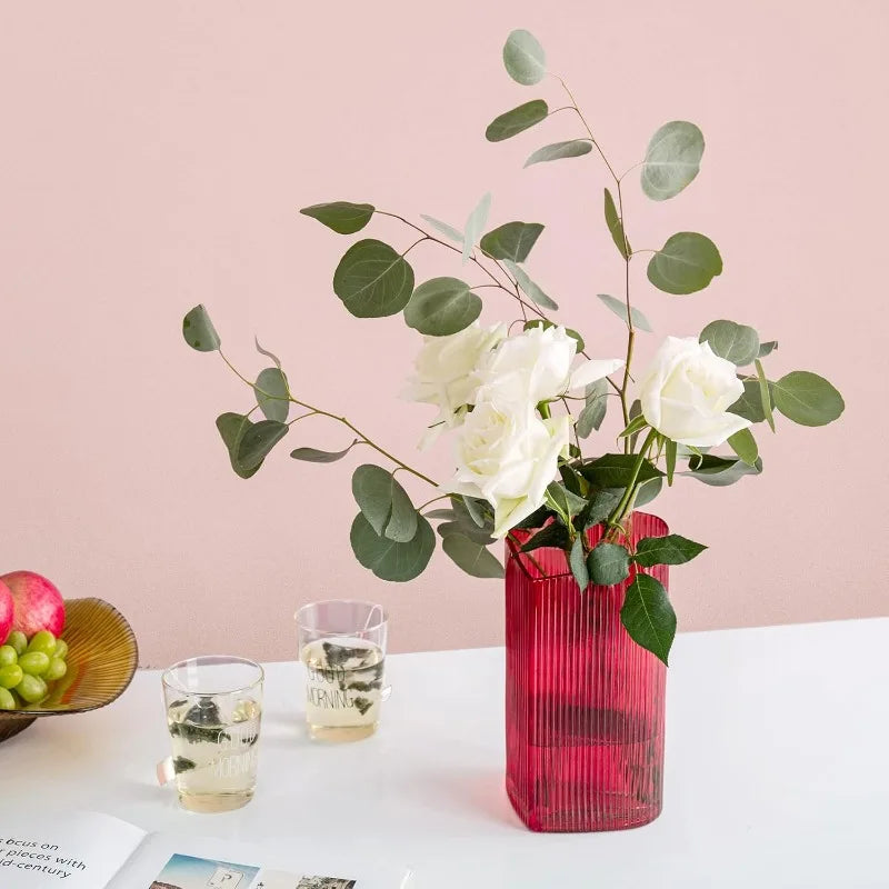 Decorative Vase Heart Shaped Glass Flower Vase for Home Wedding Table Centerpieces (Red)