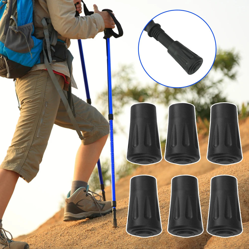 6pcs Non-slip Walking Pole Stick End Protector Lightweight Hiking Stick Replacement Tips Buffer Outdoor Accessories