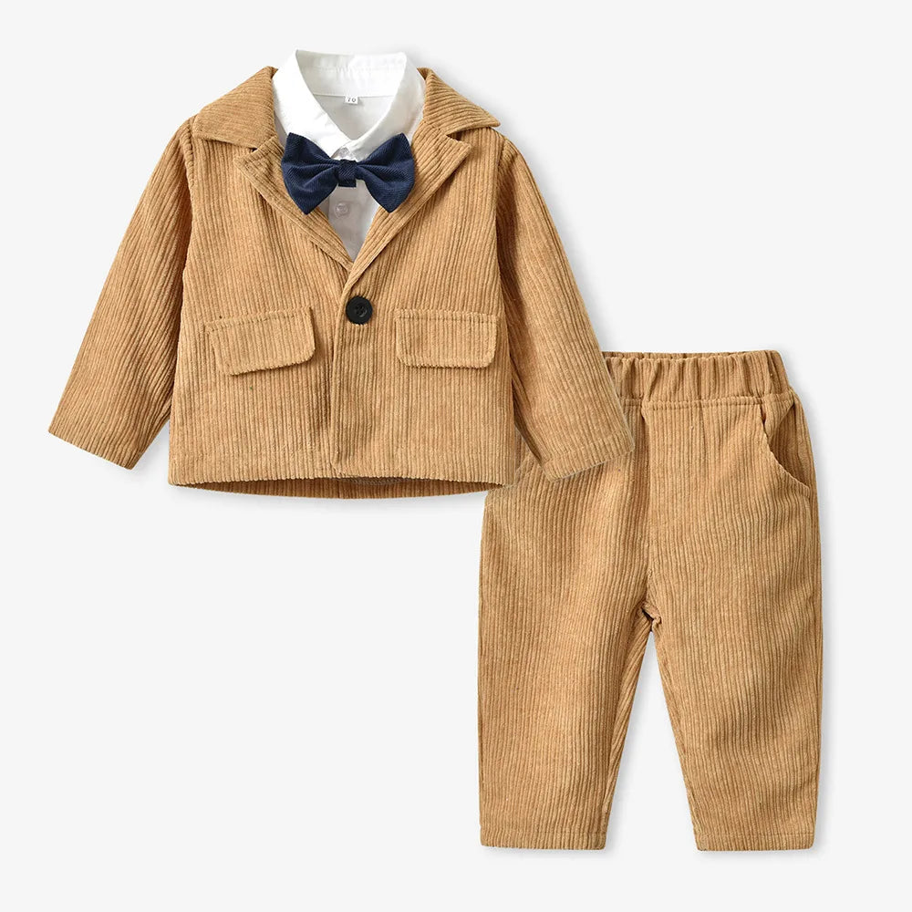 top and top New Fashion Boys Gentleman Clothing Set Long Sleeve White Bowtie Shirt+Jackets+Trousers 3PCS Outfits Wedding Party