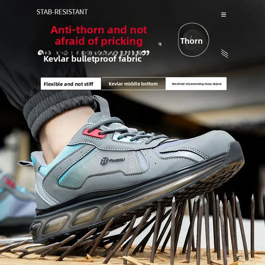 Men's Safety Shoes Steel Toe Soft Soled Women Male Sneakers Lightweight Air Cushion Working Footwears Protection Anti Smashing