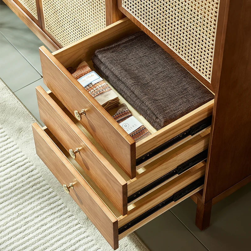 wood rattan wardrobe Japanese modern home bedroom locker small apartment storage combination large wardrobe