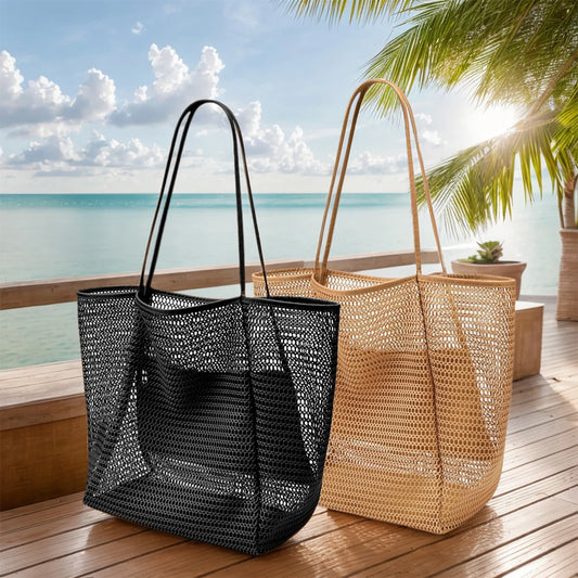 Mesh Beach Tote Womens Shoulder Handbag，Women's Portable Washing and Swimming Clothing Storage Bag