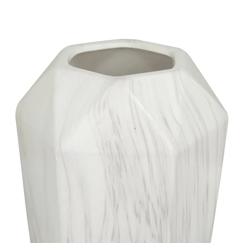 14" Faux Marble White Ceramic Vase