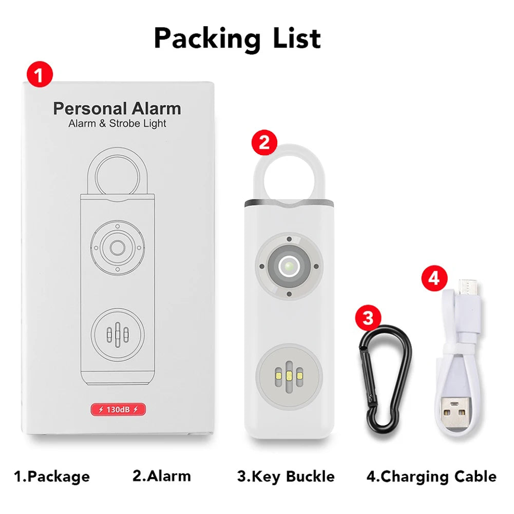 Self Defense Alarm 130dB Loud Carrying Scream Loud Panic Alarm Rechargeable Self Defense Electronic Device for Girl Child Women