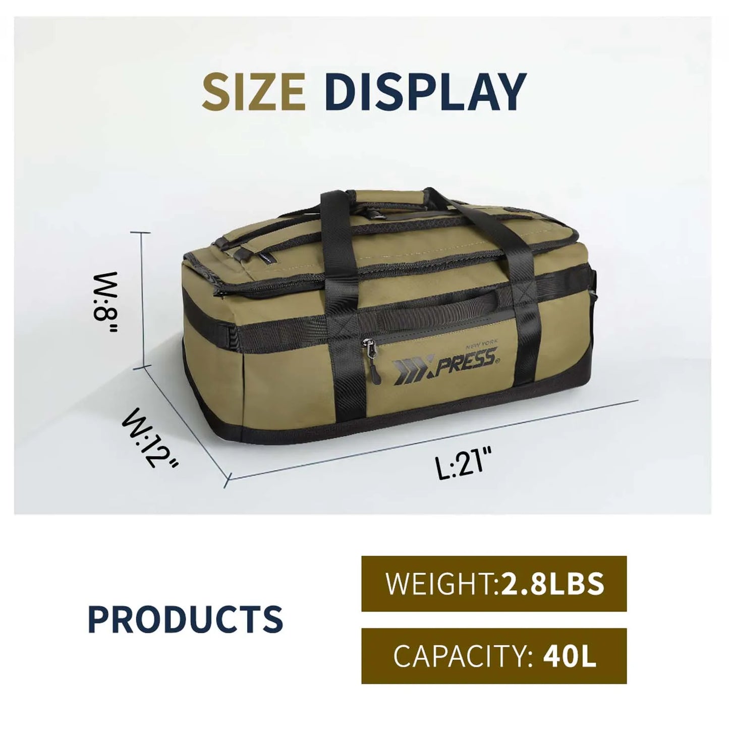 2in1 Travel Backpack Duffle Convertible Duffel Bag with Backpack Straps 40L Large Capacity Luggage Backpack Trip Sport Training
