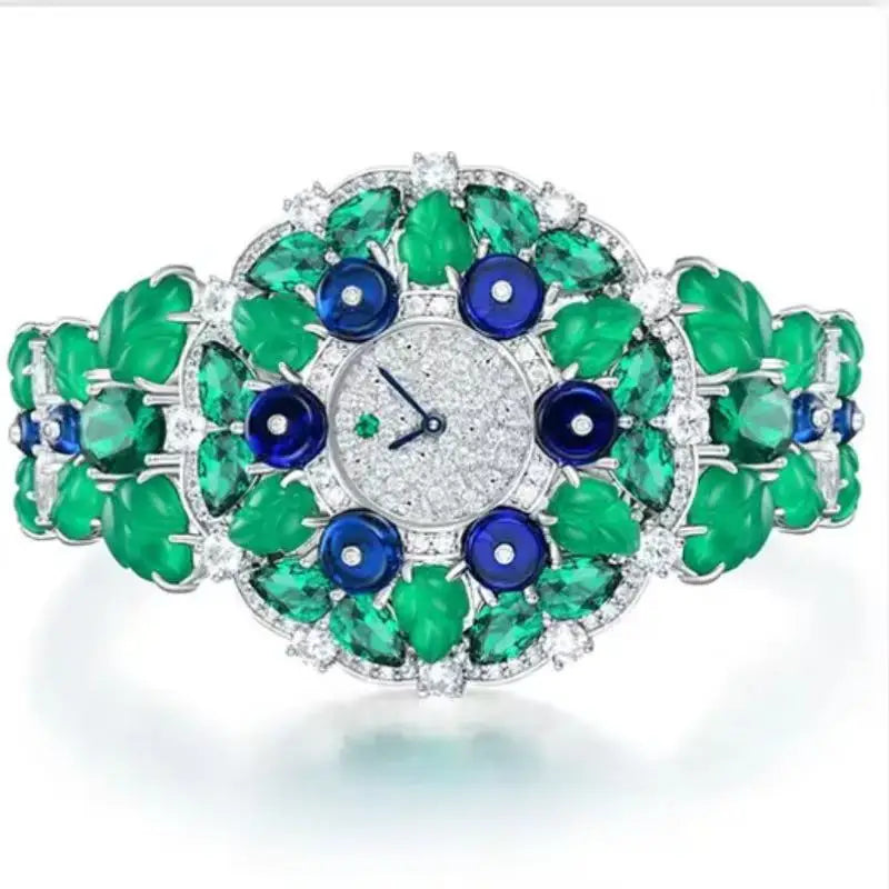 ZOCA Luxury Woman Bracelet Gemstone Wristwatch 925 Sterling Silver Original High Quality Bracelet Elegant Woman Quartz Watch
