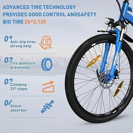 Bicicleta Eléctrica para Adultos, Bicicleta de Montaña de 26", EBike de Paseo con Batería Extraíble de 36V 15Ah, Pantalla LCD, D