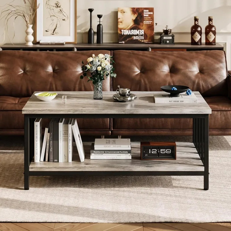 Coffee Table for Living Room with Slatted Sides Frame, Modern Farmhouse Living Room Table