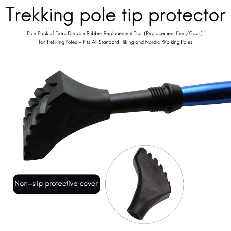 Four Pack Of Extra Durable Rubber Replacement Tips (Replacement Feet/Caps) For Trekking Poles - Fits All Standard Hiking And Nor