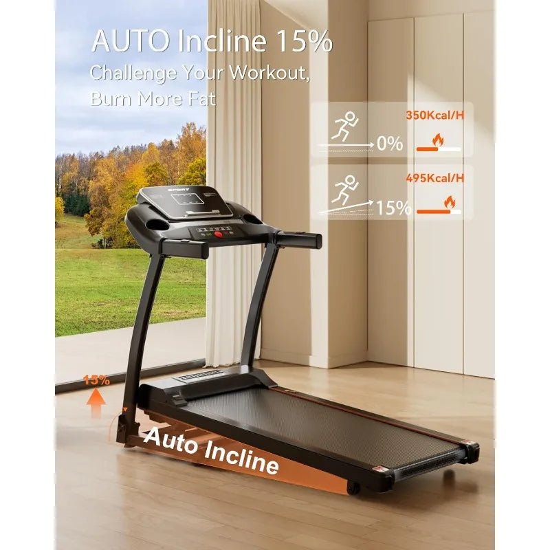 Treadmill For Home, 3.0HP Folding Treadmill With Incline, 300 Lbs Capacity, Bluetooth & Heart Rate Sensor, Space-Saving Design