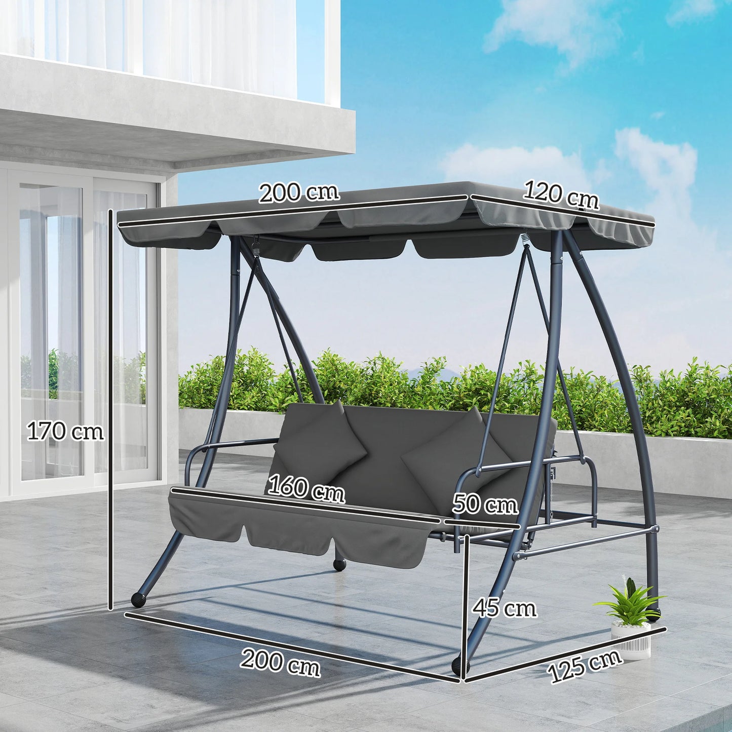 Outsunny Outdoor 2-in-1 Swing Chair Lounger 3 Seater Garden Swing Seat Bed Hammock Bed Convertible Tilt Canopy W/ Cushion