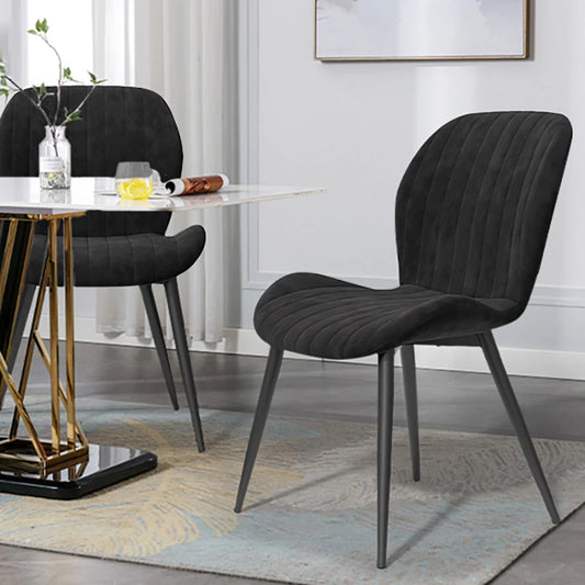 Dining Chair Set of 2, Upholstered Dining Room Chairs, Mid-Century Modern Armless Back Chair with Velvet Soft Seat Metal Legs,