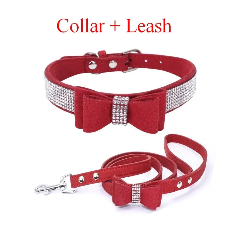 Pet Dog Velvet Leather Collar Leash With Rhinestone Bling Blink Butterfly Fashion Pet Leash Accessories Blind Drop Shipping