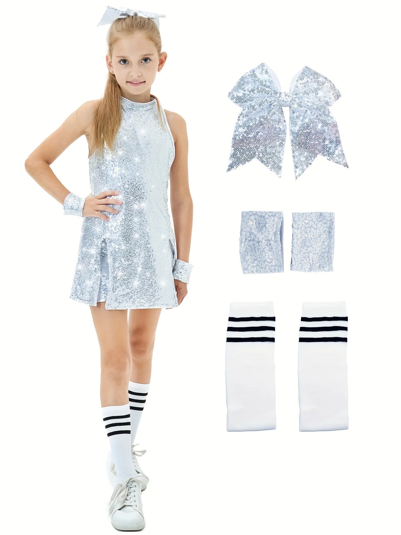 Jazz sequin dance costume girl modern dance performance costume 5pcs/set Kid hip hop sequin cheerleading Campus Party