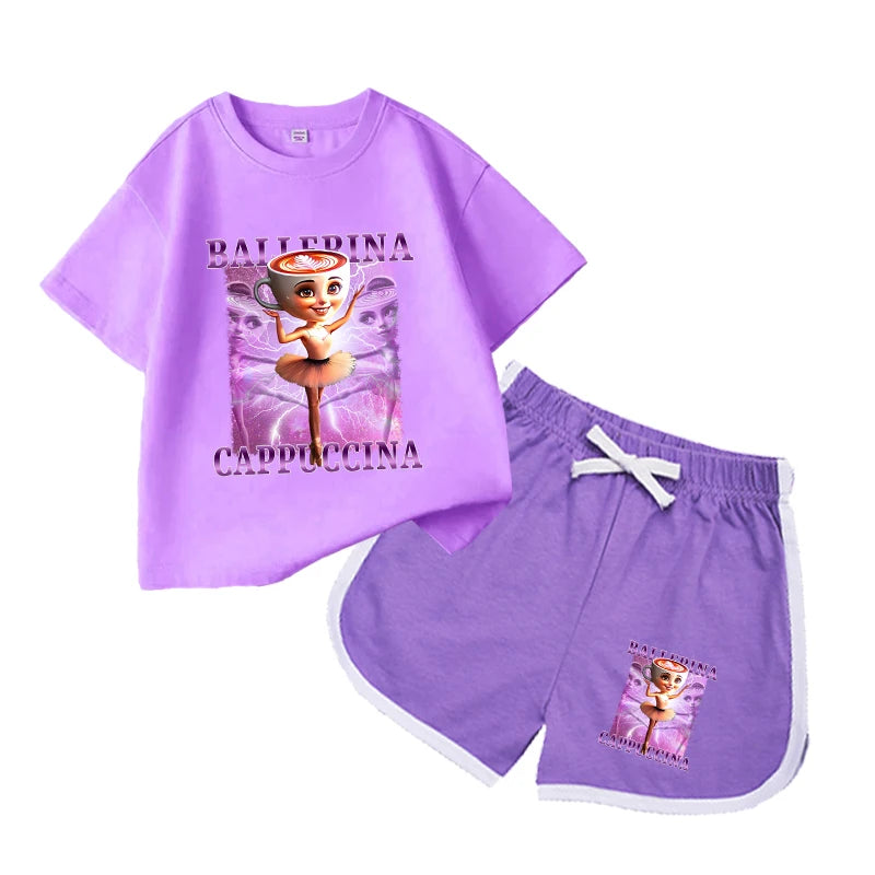 2Pcs Italian Brainrot Summer Children's Casual Set for Boys Girls Loose Short Sleeved  Breathable and Comfortable Set Tracksuits