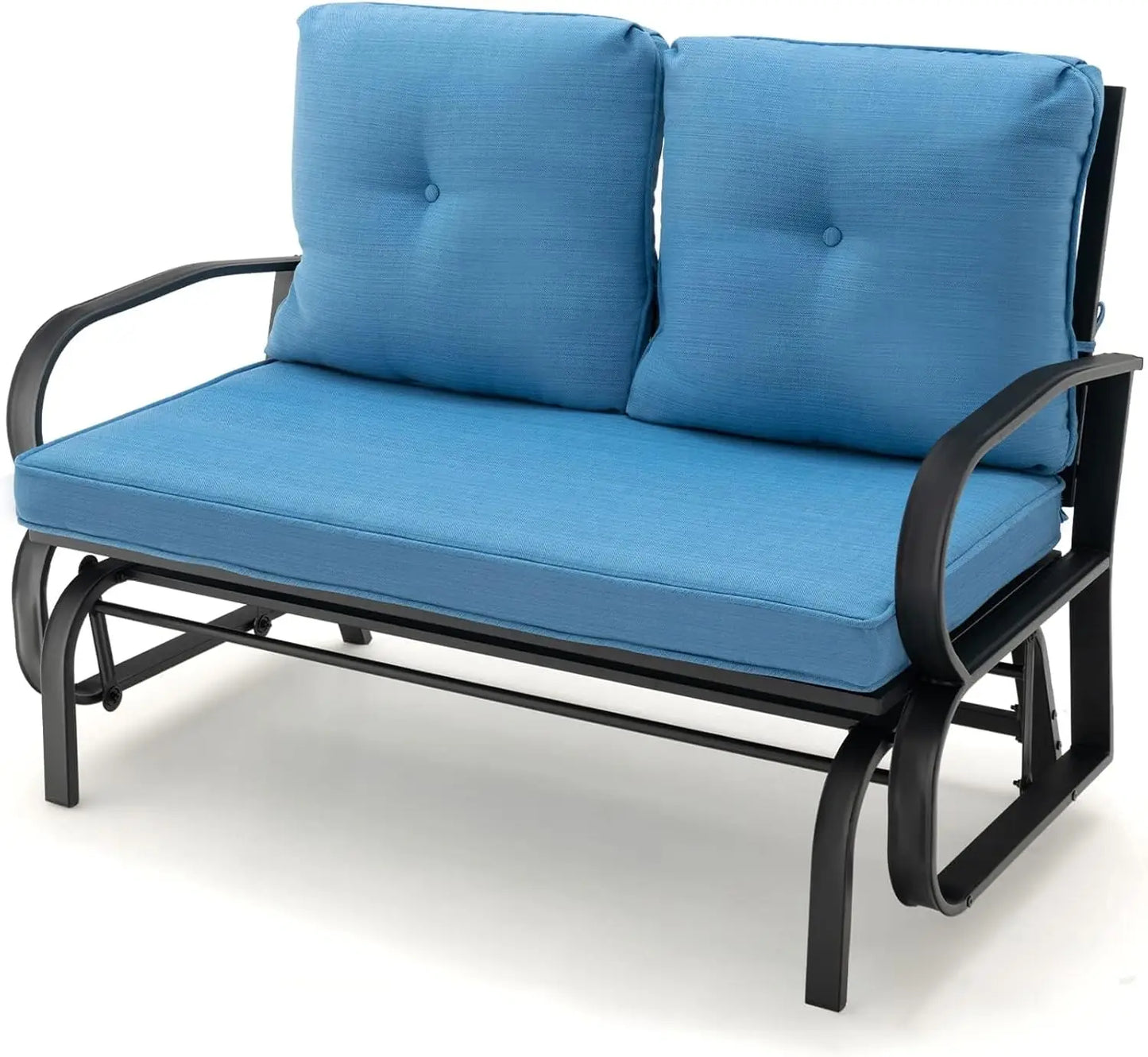 2-Person Outdoor Glider Bench, Patio Double Swing Rocking Chair with Cushions, Steel Frame Garden Loveseat Relax Gliding