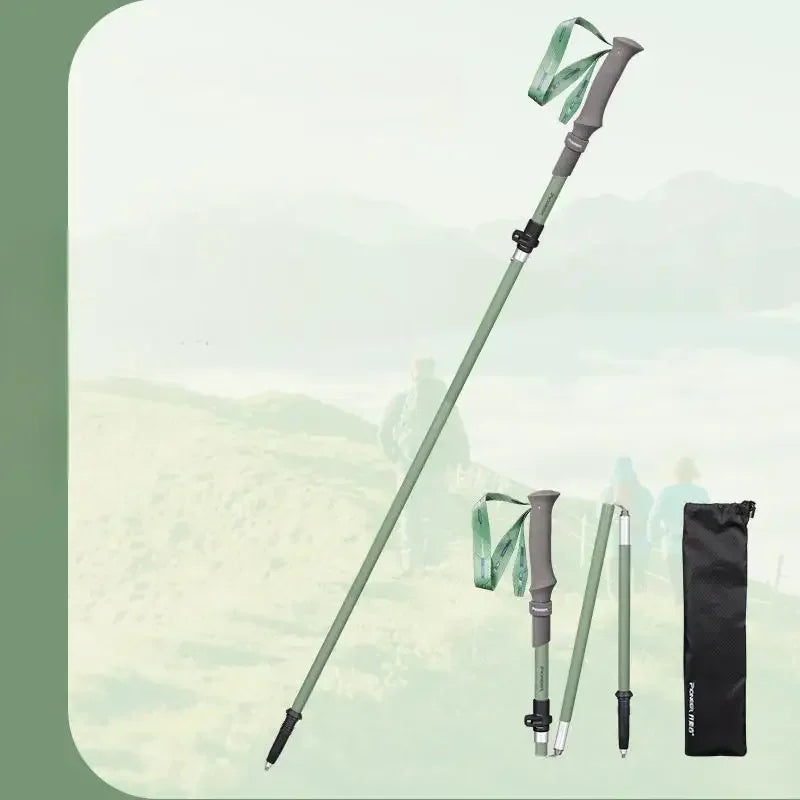 Ultralight folding trekking pole with external lock telescopic carbon fiber hiking cane climbing crutch outdoor equipment
