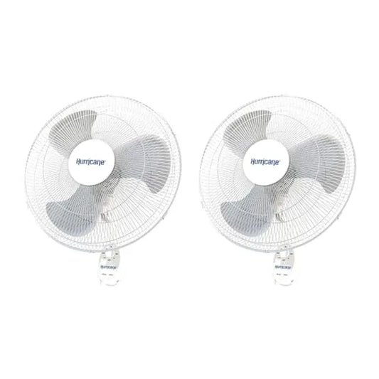 18" Oscillating Indoor Wall Mounted Fan 3-Speed Adjustable Tilt Pull Chain Control 2 Pack White Ideal Compact Spaces and