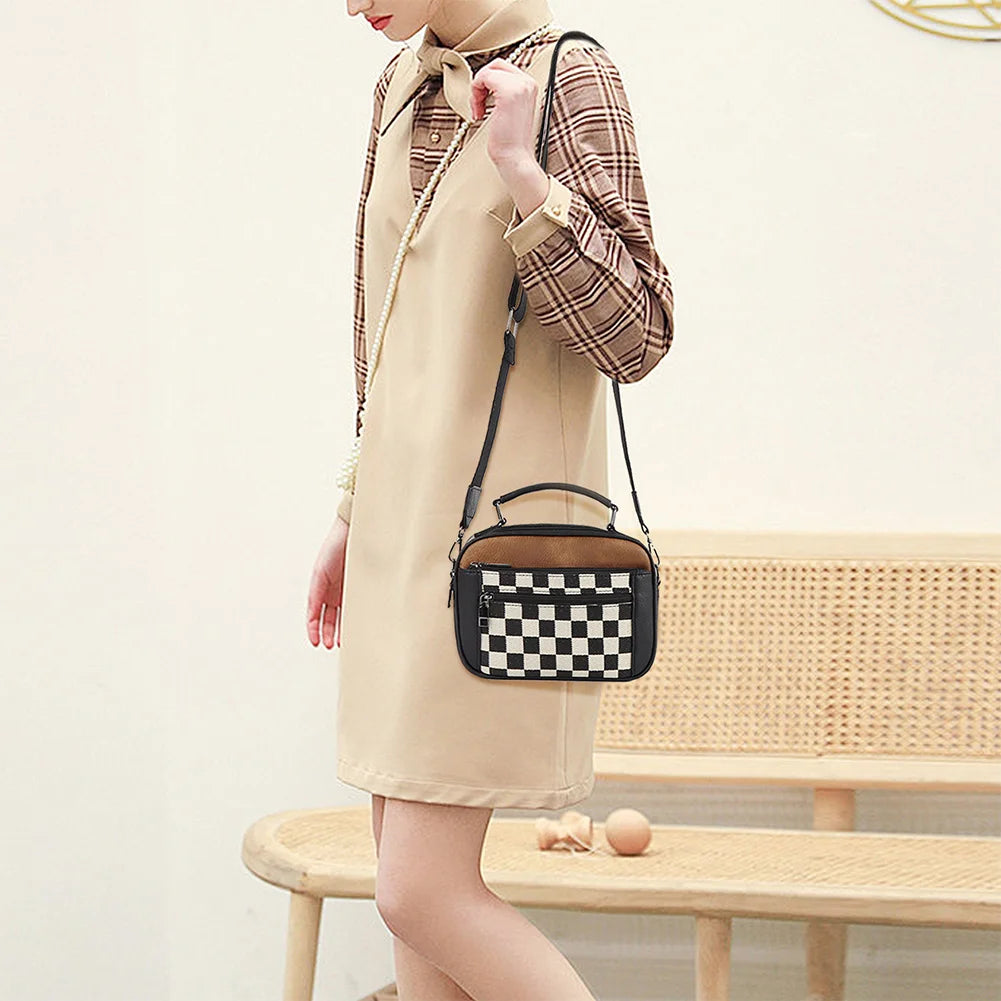 Shoulder Bag PU Leather Zipper Closure Crossbody Bag for Women with Multi-Pocket Top Handle Bag Satchel Purse for Work Travel