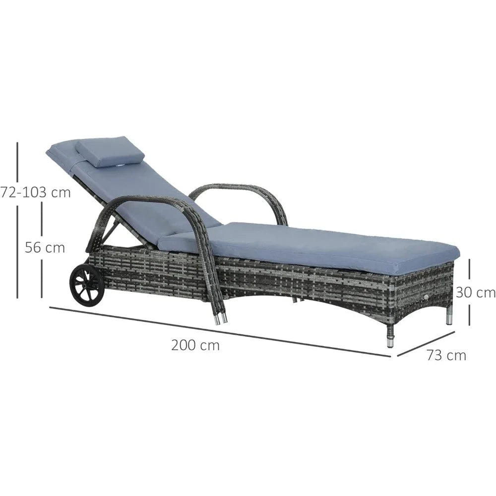 2PC Rattan Sun Lounger Recliner Bed Reclining Chair Patio Garden Outdoor Wicker Weave Adjustable Headrest