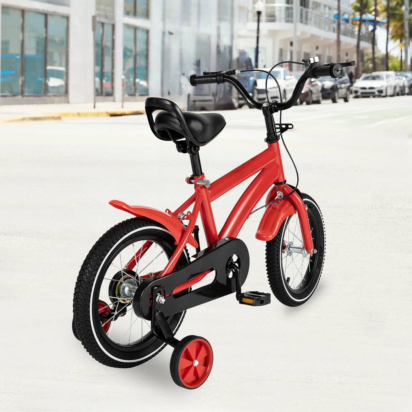 14'' Children's Bicycle,Kid's Learning Bike W/ 2 Training Wheels for 3-7 Years,Carbon Steel Bicycle,Red/White/Blue/Yellow