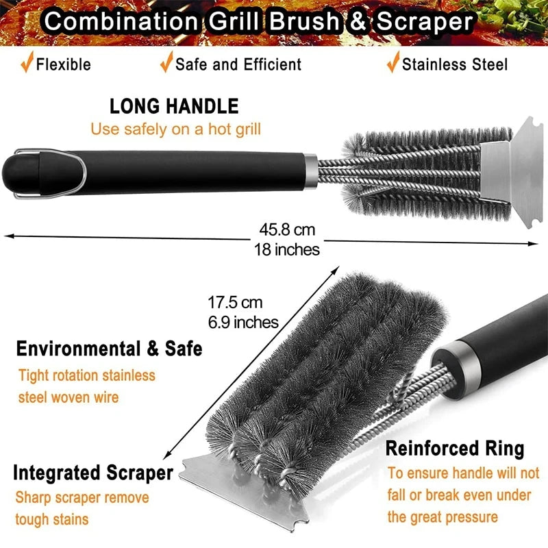 1/2PCS  Safe Grill Brush and Scraper with Deluxe Handle Grill Cleaner Brush Stainless Steel Bristle Grill Brush Accessories