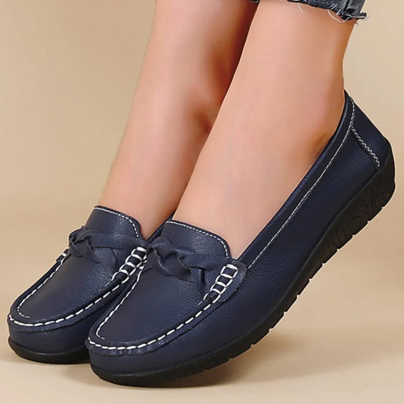 Fashion Women's Flat Shoes Breathable Loafers For Women Walking Moccasins Genuine Leather Footwear Shoes For Ladies