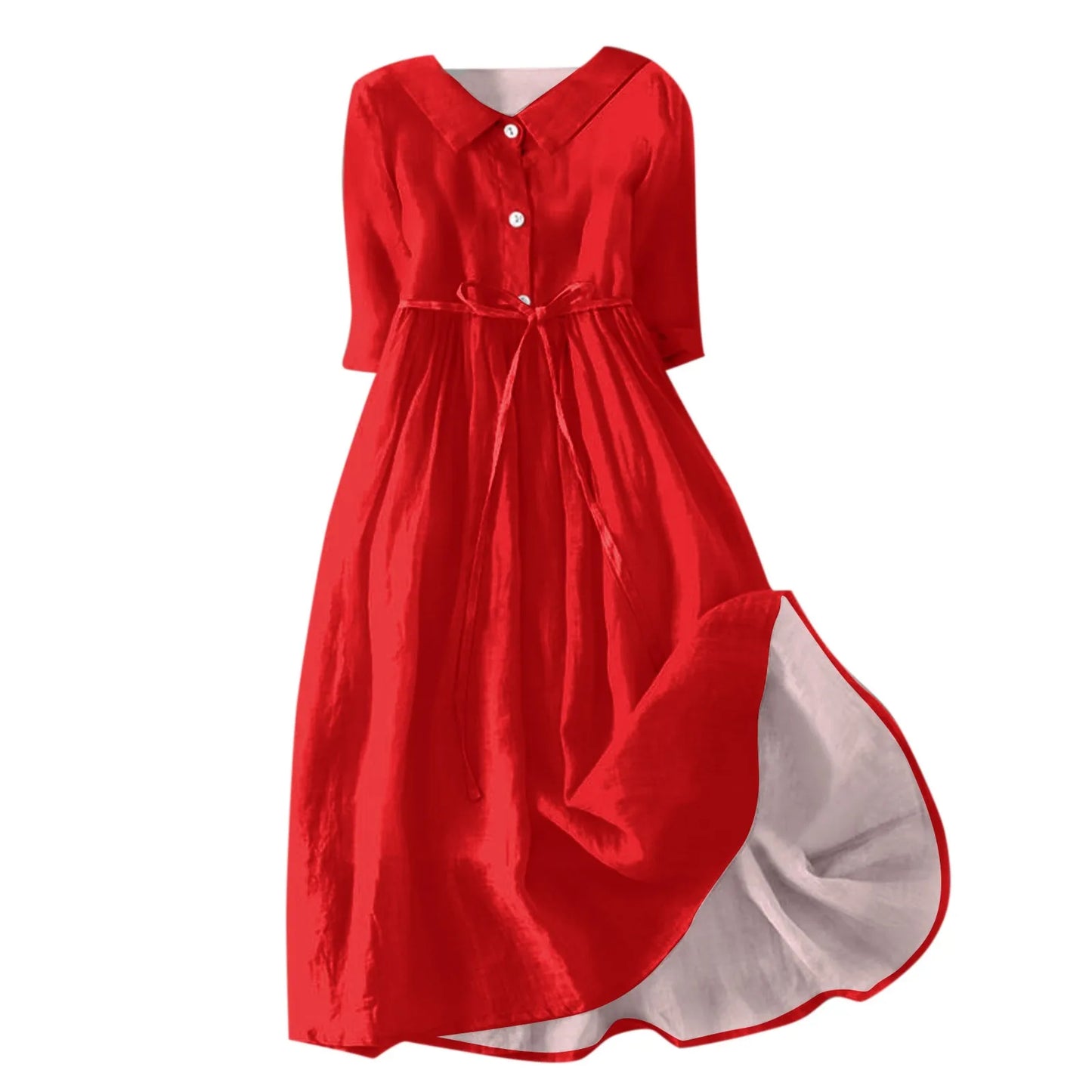 Women Beach Dress Solid Color Summer A-line 3/4 Sleeve Shirt Dress Casual Loose Female Sundress Holiday Baggy Long Robe