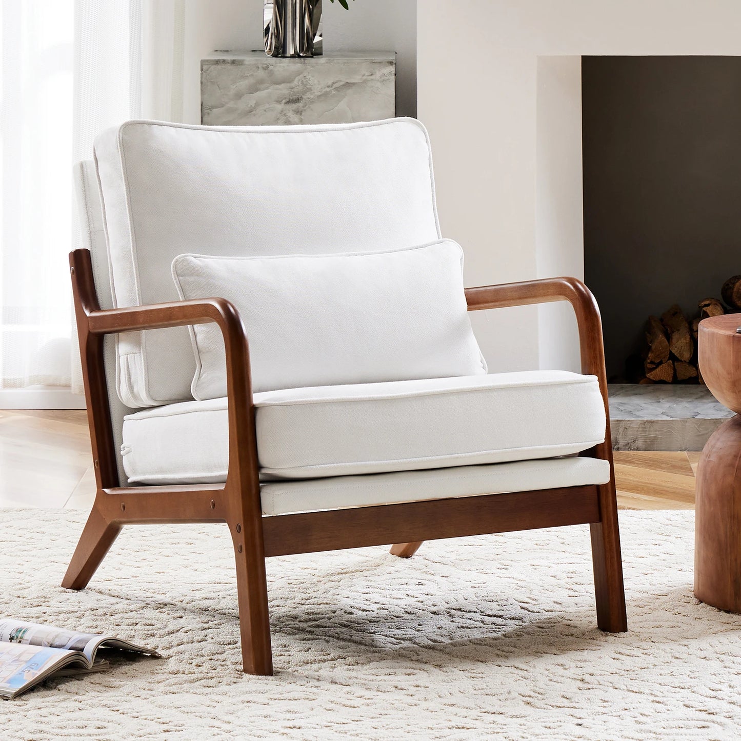 JHK Mid Century Single Living Room Sofa with Lumbar Pillow Upholstered Comfy Reading Chair With Wood Frame For Bedroom
