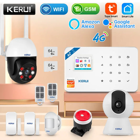 KERUI 4G/2G Smart Home Security Alarm System with Door Sensor Motion Detector Siren Tuya Smart WIFI GSM Burglar Alarm Kit