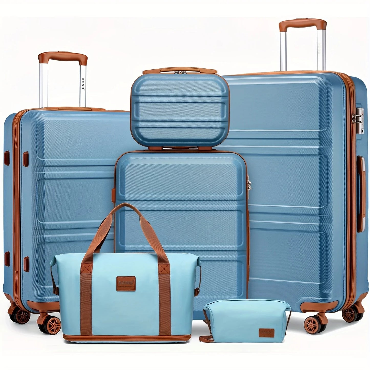 Kono Luxury 6-Piece Luggage Collection - Hardshell Suitcases + Duffel & Cosmetic Case, 20/24/28" Sizes