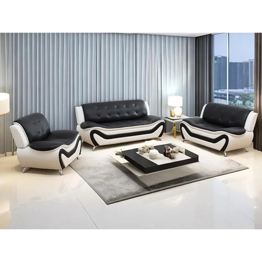 Leather Couches for Living Room,Living Room Couch Set,Sofa for Bedroom,Apartment,Living Room Furniture Sets，a-Leather BlackWhite