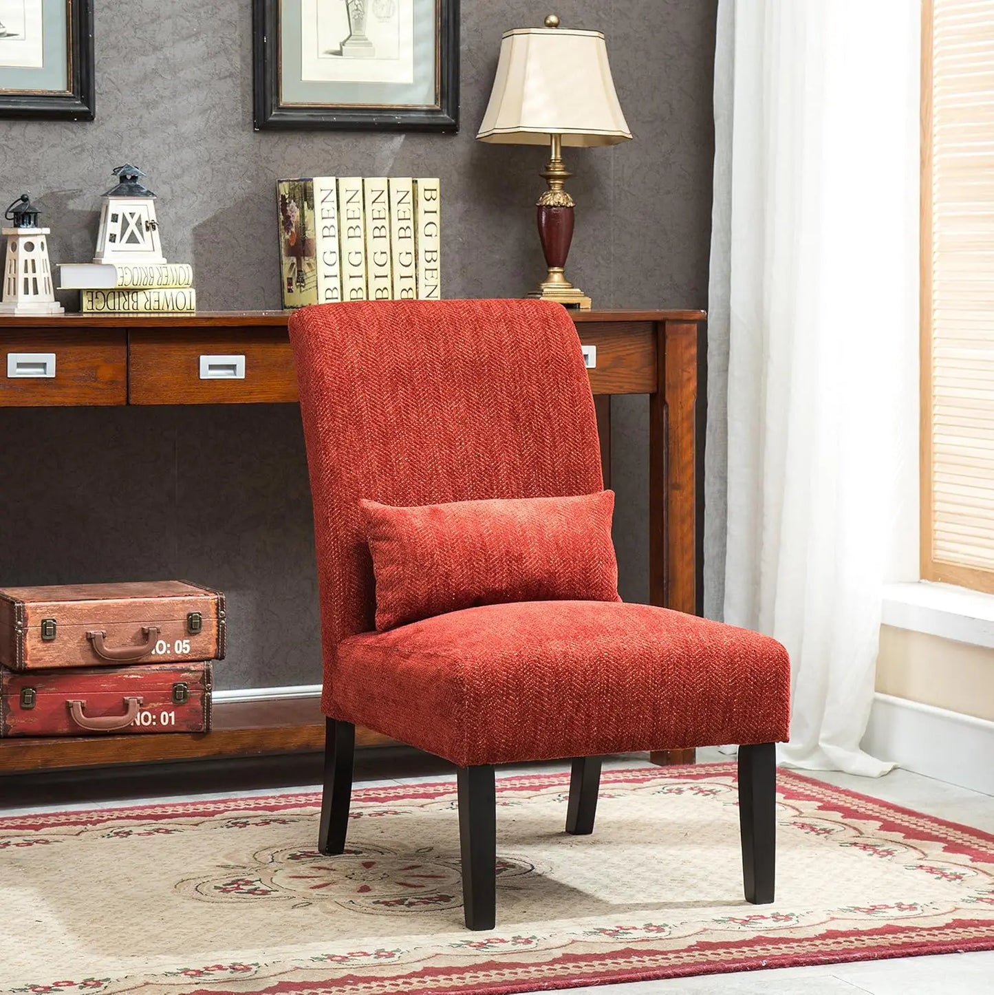 Pisano Teal Fabric Armless Contemporary Accent Chair with Kidney Pillow
